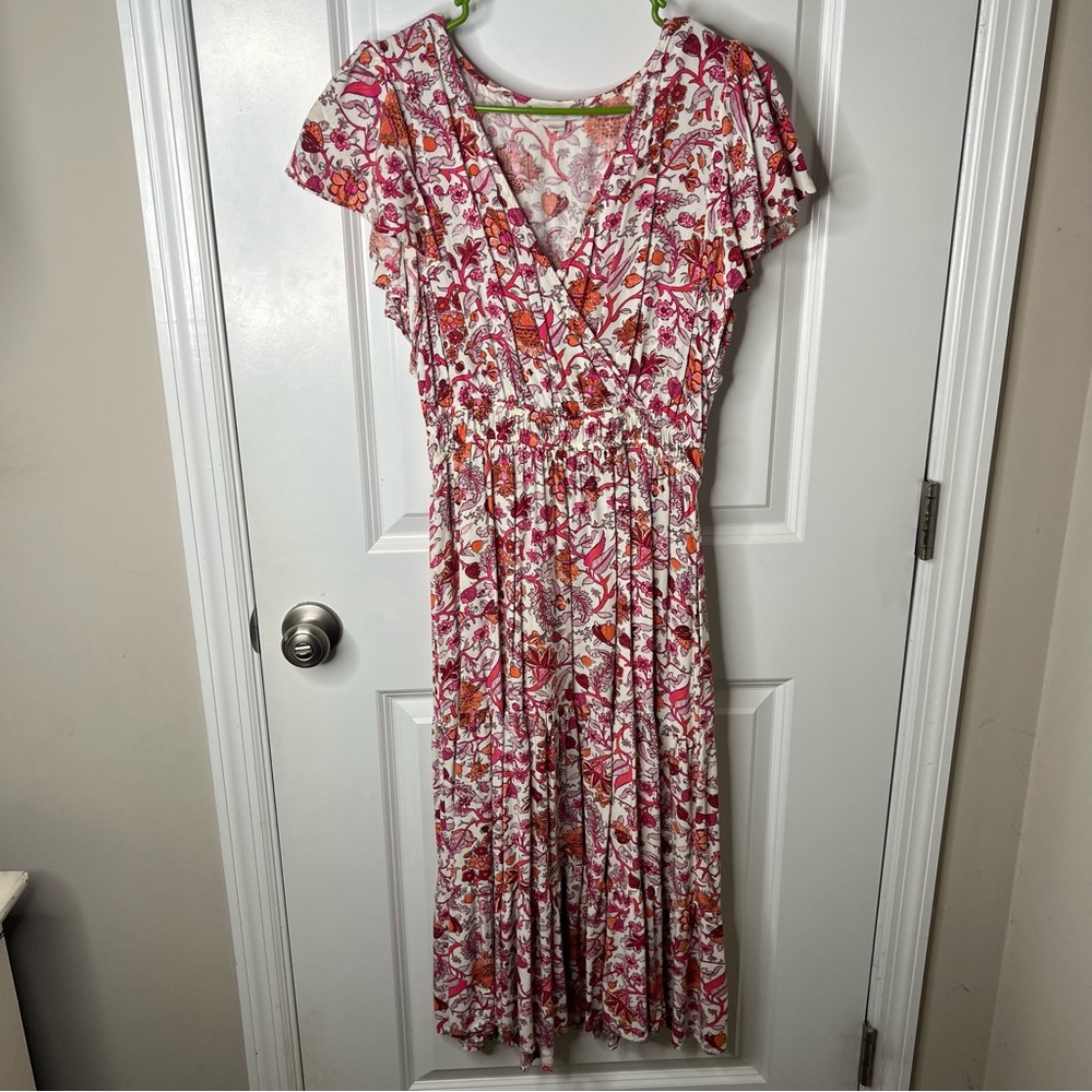 Knox Rose Pink Floral Midi Dress with Pockets size Medium